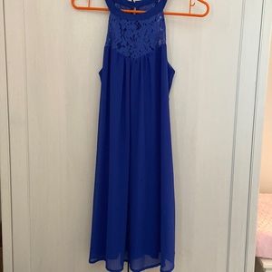 Blue flowy mini dress with lace top